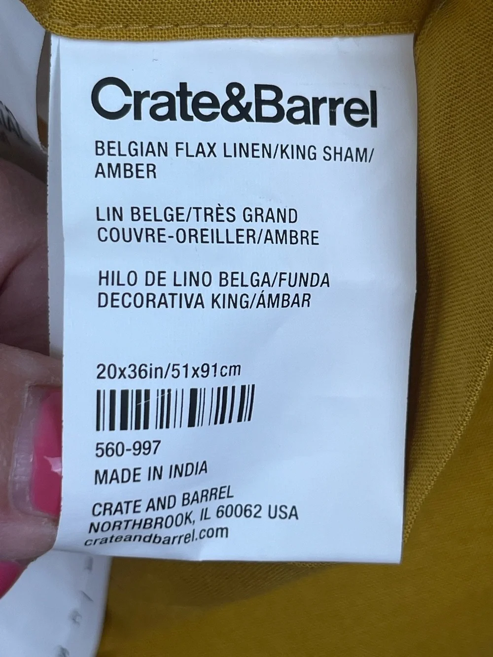 Set of 2 Crate & Barrel Belgian Flax Linen king size pillow shams in Amber.